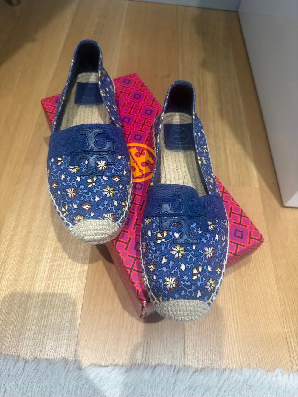 Tory Burch Blue Floral Embroidered Espadrilles